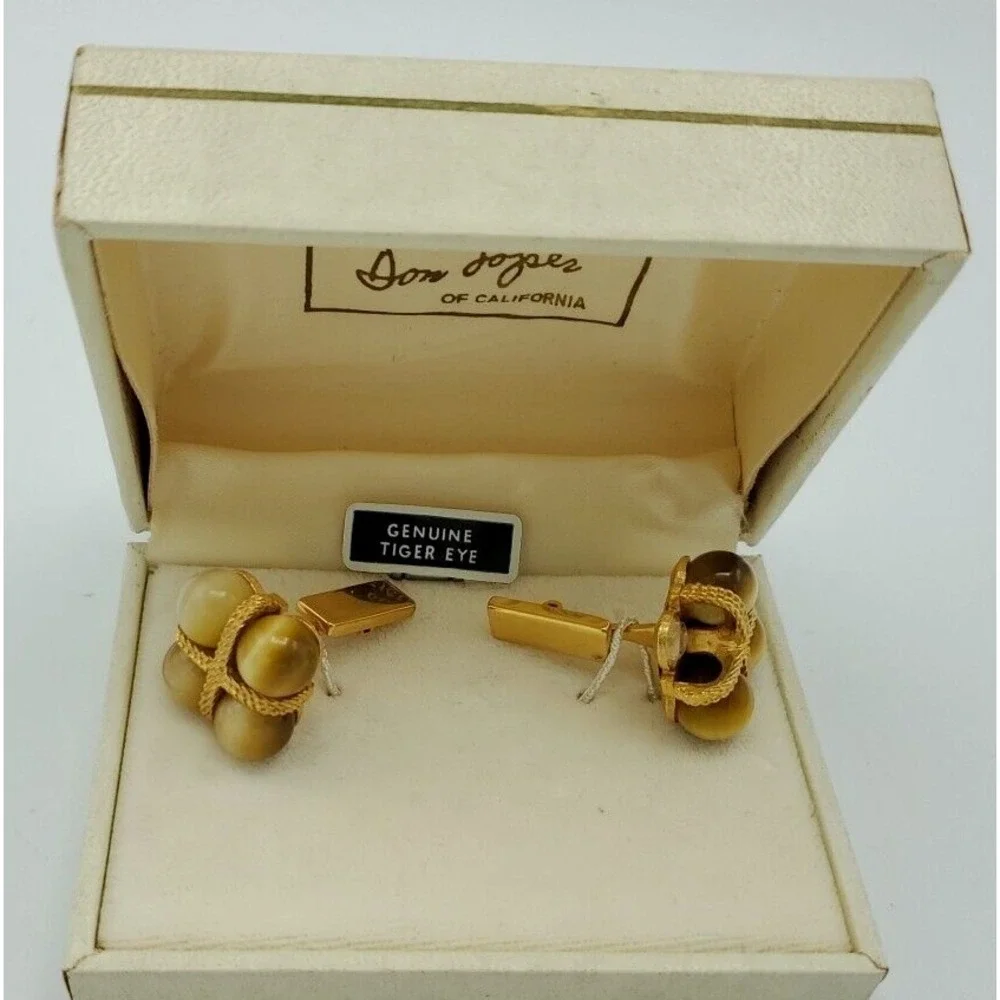 Vtg 1960's‎ Tiger Eye Cufflinks Don Loper of California Mens Goldtone Flaw Read
